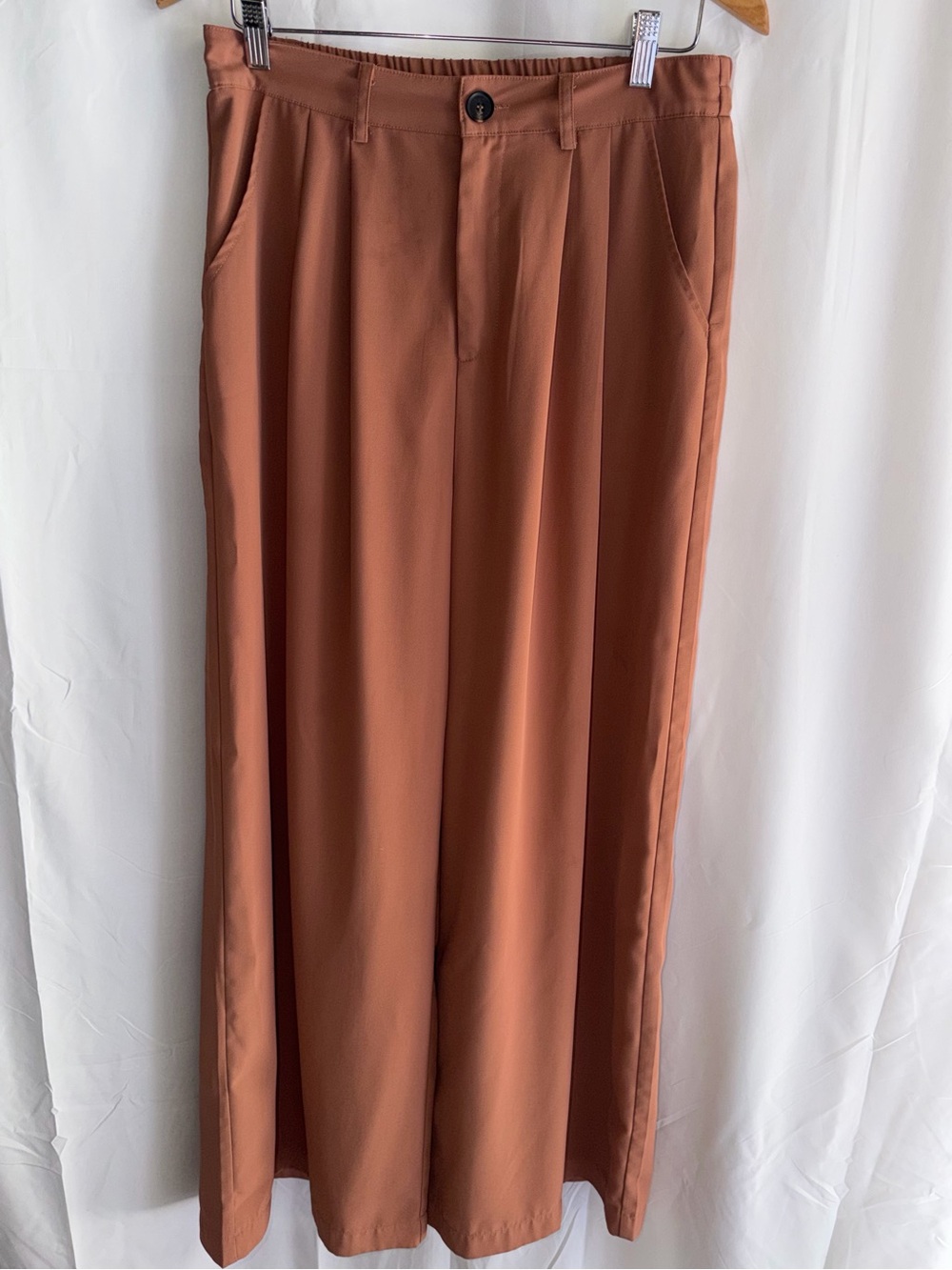 Listicle High Waist Pleated Wide Leg Trousers Terracotta Rust Brown Size Large